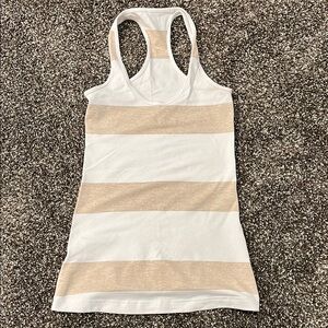 Lululemon Size 2 Tank Top Striped White and Tan